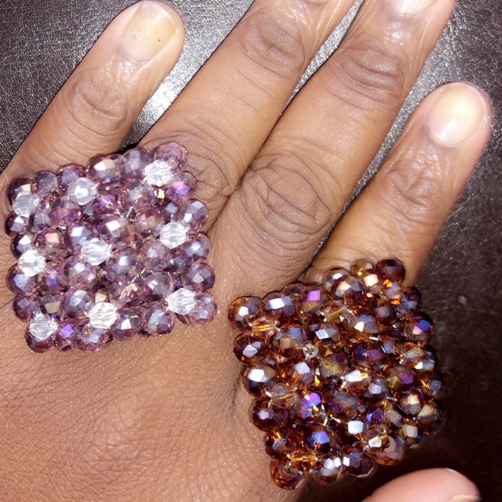 Handmade beaded ring with glass crystals